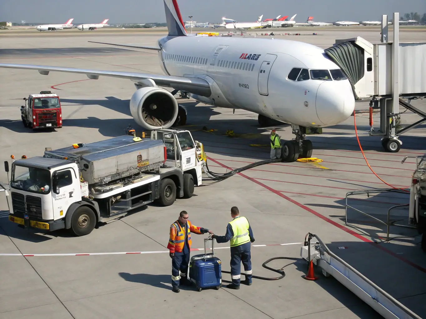 A ground crew efficiently refueling a private jet at Toluca International Airport, demonstrating Astra Aviation's commitment to seamless ground support services.